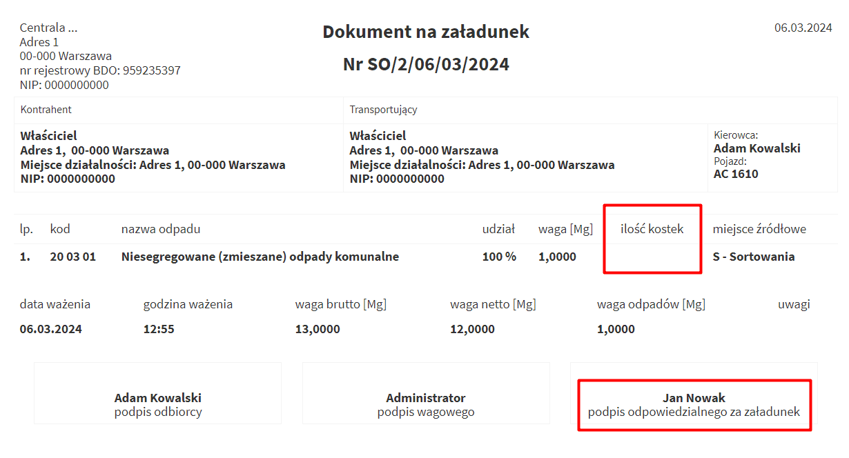 Dokument na załadunek