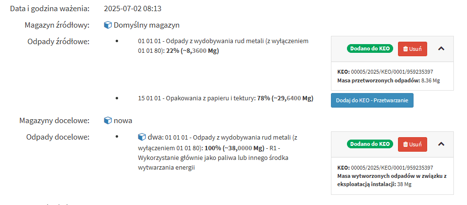 Dodawanie wpisu do Ewidencji na podstawie operacji wytworzenia