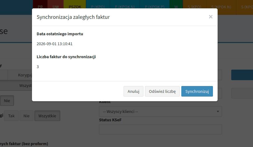 Widok listy synchronizowanych faktur w easyRIPOK