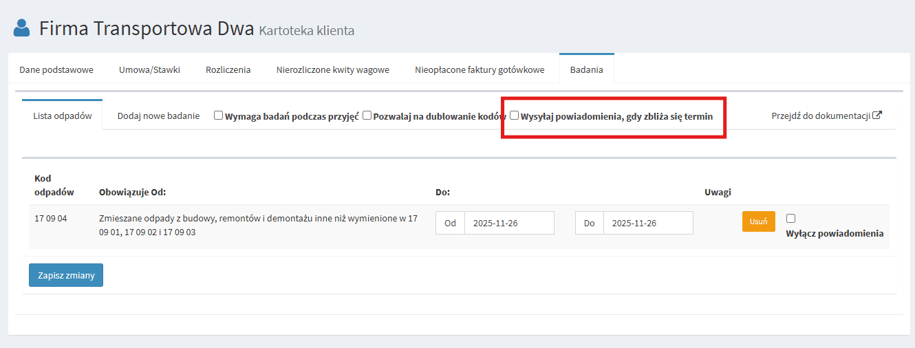 Automatyczne powiadomienia mailowe o kończących się badaniach